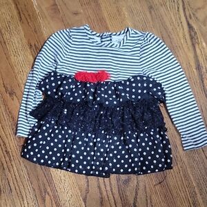 Kids Headquaters Sz 4 Striped & Polka Dot Layered Top with Red Flower Accent